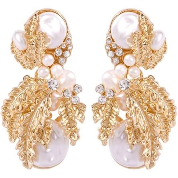 Elegant Pearl & Rhinestone Statement Earrings | Large Drop Fashion Earrings - Picture 1 of 5